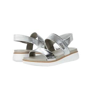 Cole Haan ZerøGrand Double Band Sandals Silver 7.5B Leather NIB